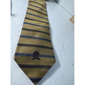TOMMY HILFIGER MENS TIE Gold WITH BLUE AND Dark Blue VERTICAL STRIPES‎ 4 X 58